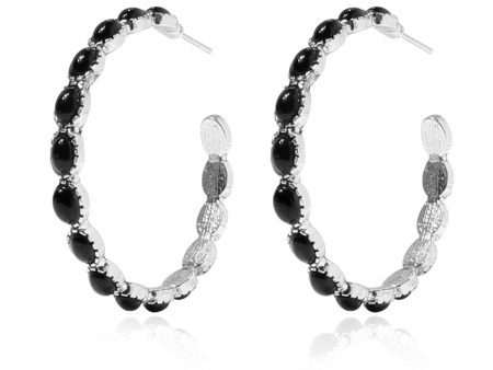 Black Resin & Silver-Plated Oval-Cut Hoop Earrings on Sale