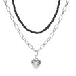 Black Howlite & Silver-Plated Heart Pendant Necklace Set For Cheap