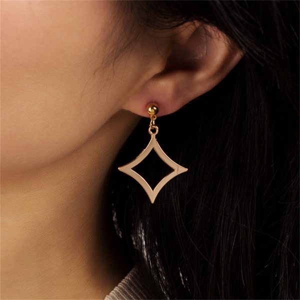 18K Gold-Plated Open Rhombus Drop Earrings For Discount