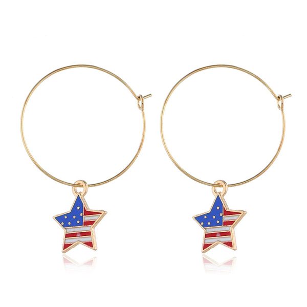 18K Gold-Plated American Flags Star Necklace & Earring Set Fashion