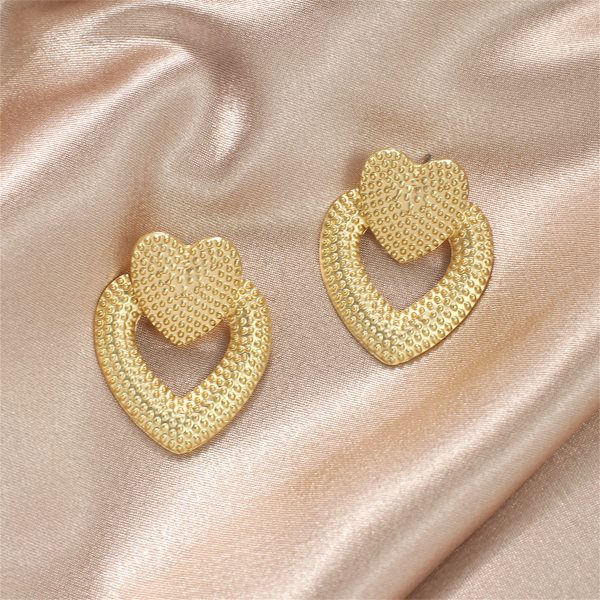 18K Gold-Plated Studded Open Heart Drop Earrings Fashion