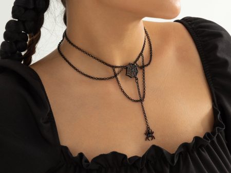 Black Cobweb & Spider Layered Pendant Necklace Online Hot Sale