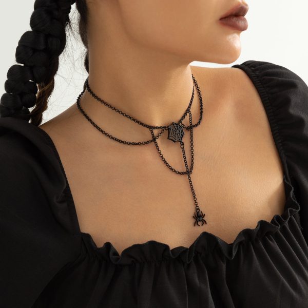 Black Cobweb & Spider Layered Pendant Necklace Online Hot Sale