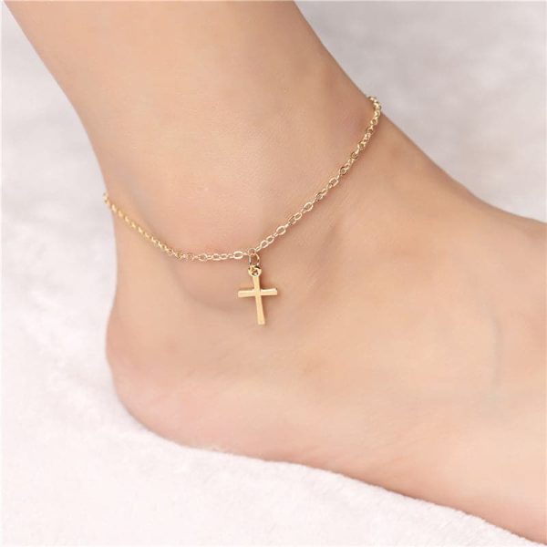 18K Gold-Plated Cross Charm Anklet Online Hot Sale