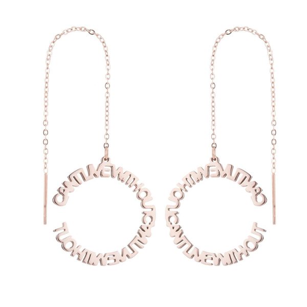 18K Rose Gold-Plated  Can T Live Without  Hoop Threader Earrings For Cheap