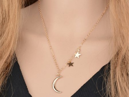 18K Gold-Plated Crescent & Star Necklace Cheap