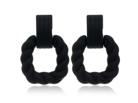 Black Resin & Silver-Plated Twine Square Drop Earrings For Cheap