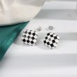 Black & White Silver-Plated Checkerboard Square Stud Earrings Discount