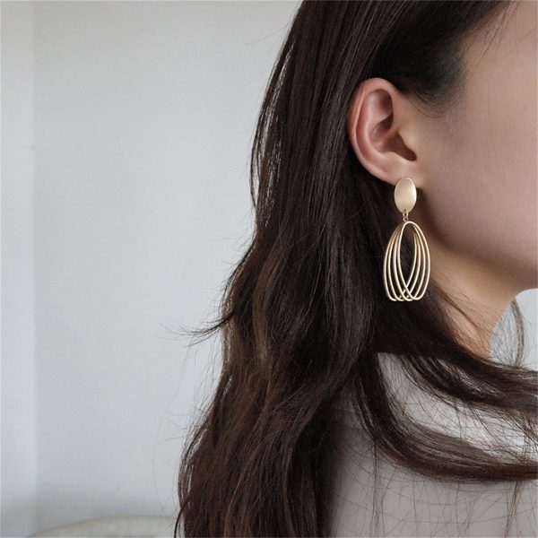 18K Gold-Plated Stacked Open Oval Drop Earrings Hot on Sale