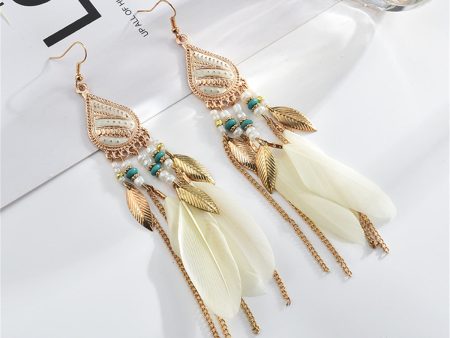 Beige Feather & 18K Gold-Plated Feather Drop Earrings Hot on Sale