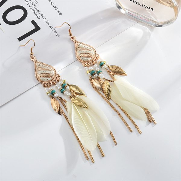 Beige Feather & 18K Gold-Plated Feather Drop Earrings Hot on Sale