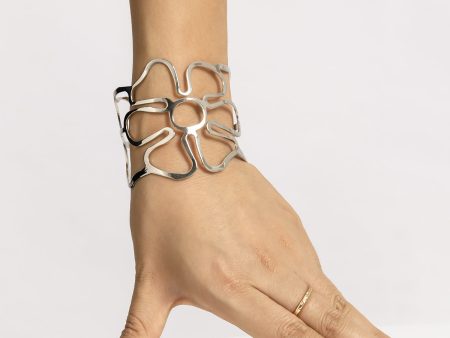 Silver-Plated Openwork Flower Cuff For Sale