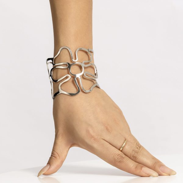 Silver-Plated Openwork Flower Cuff For Sale