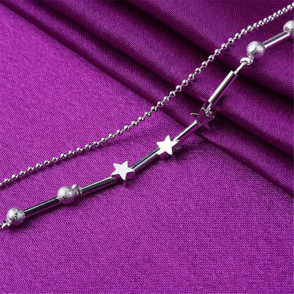 Silver-Plated Star & Bead Double-Strand Anklet Hot on Sale