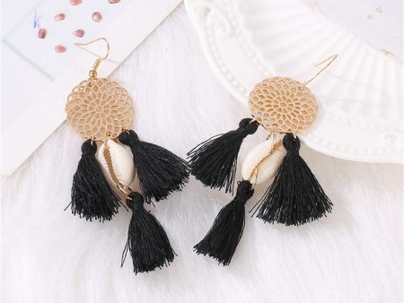 Black Polyster & Shell 18K Gold-Plated Cowrie Tassel Openwork Drop Earrings Online now