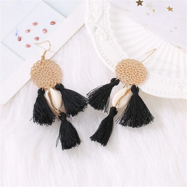 Black Polyster & Shell 18K Gold-Plated Cowrie Tassel Openwork Drop Earrings Online now