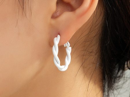 White Enamel Twine Hoop Earrings Hot on Sale