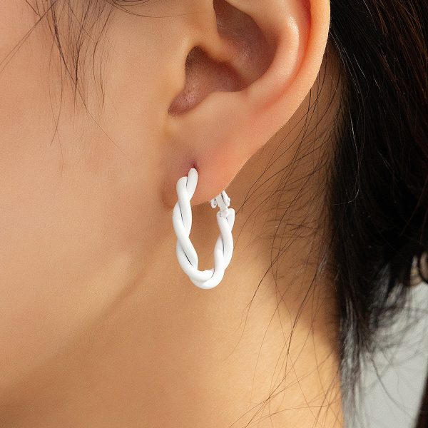 White Enamel Twine Hoop Earrings Hot on Sale