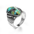 Turquoise & Silver-Plated Band Ring Online now