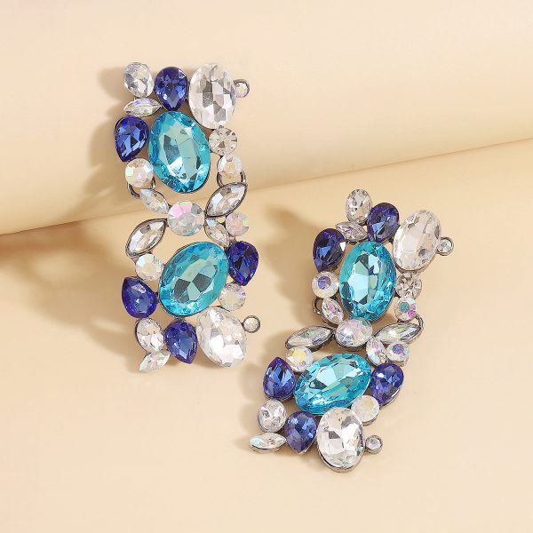 Blue & White Crystal Cluster Drop Earrings For Cheap