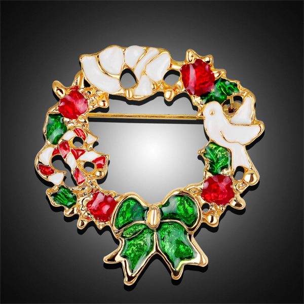 Multicolor Enamel & 18K Gold-Plated Bird & Bow Circle Brooch Sale