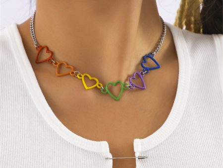 Yellow & Purple Enamel Heart Station Necklace Fashion