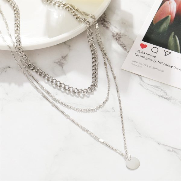 Silver-Plated Curb Chain Layered Pendant Necklace Fashion