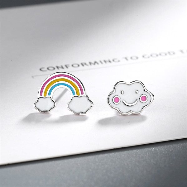 White Cloud & Rainbow Asymmetrical Stud Earrings Online