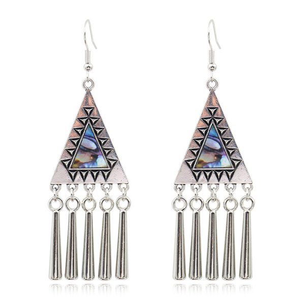 Abalone Shell & Silver-Plated Triangle Tassel Drop Earrings Fashion