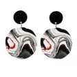 Black & White Acrylic Silver-Plated Marble-Texture Drop Earrings For Sale