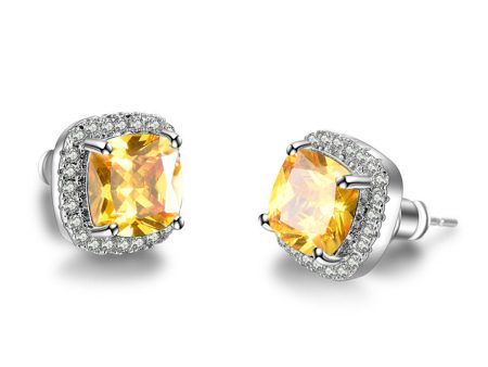 Yellow Princess Crystal & Silver-Plated Halo Stud Earrings Online