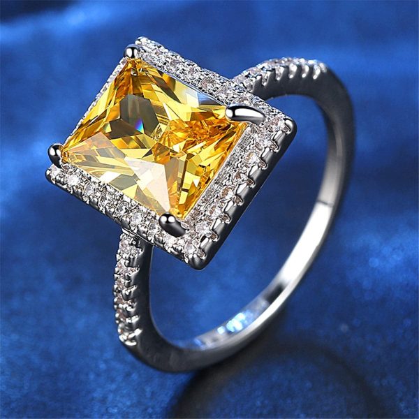 Yellow Crystal & Cubic Zirconia Cushion-Cut Halo Ring For Cheap