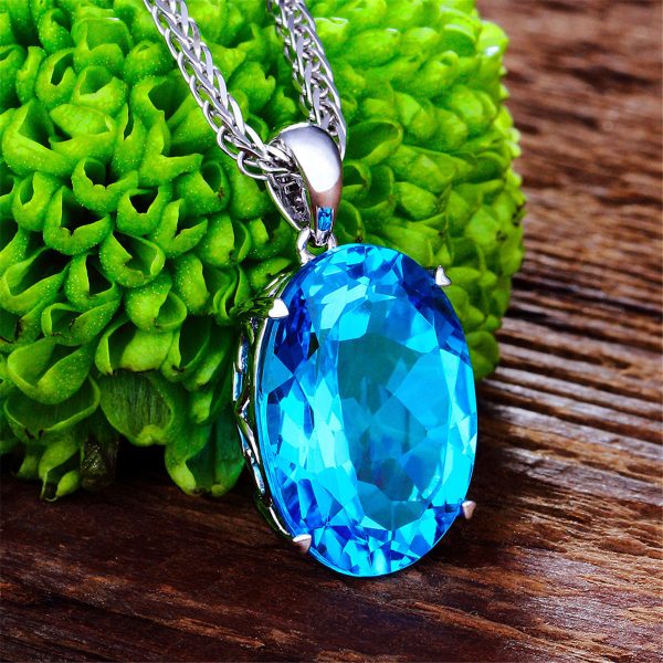 Blue Crystal & Silver-Plated Oval-Cut Pendant Necklace Hot on Sale