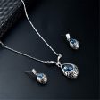 Blue & Silver-Plated Greek Key Pendant Necklace & Drop Earrings For Cheap