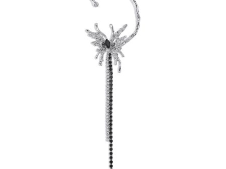 Black Crystal & Cubic Zirconia Butterfly Tassel Ear Cuff Online now