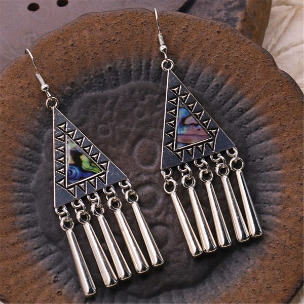 Abalone Shell & Silver-Plated Triangle Tassel Drop Earrings Fashion