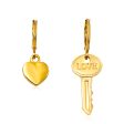 18K Gold-Plated  Love  Key Heart Asymmetric Huggie Earrings Hot on Sale