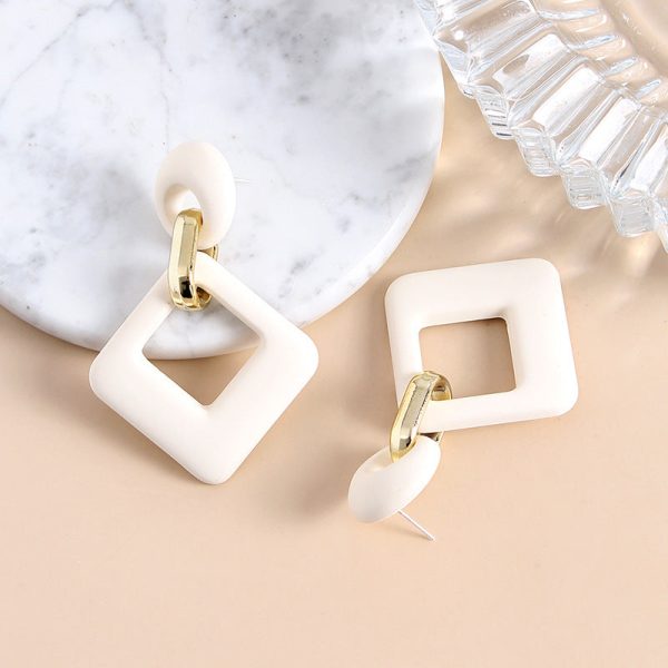 Beige Enamel & 18K Gold-Plated Open Rhombus Drop Earrings on Sale