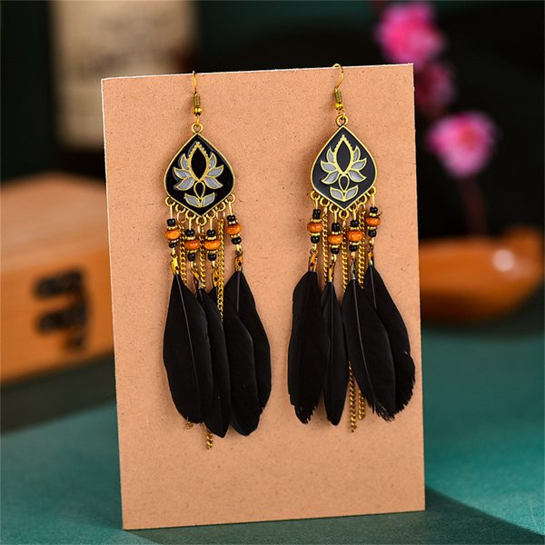 Black Feather & Resin Drop Earrings Cheap