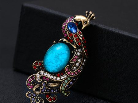 Blue & Pink Cubic Zirconia & 18K Gold-Plated Peacock Brooch For Discount