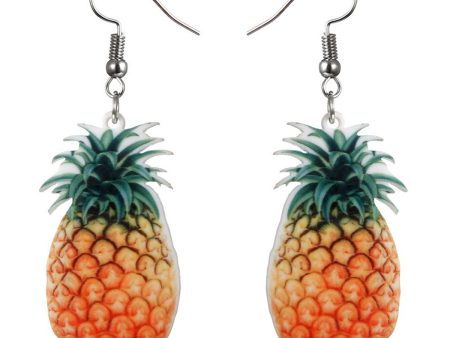 Yellow Acrylic & Silver-Plated Pineapple Drop Earrings For Cheap