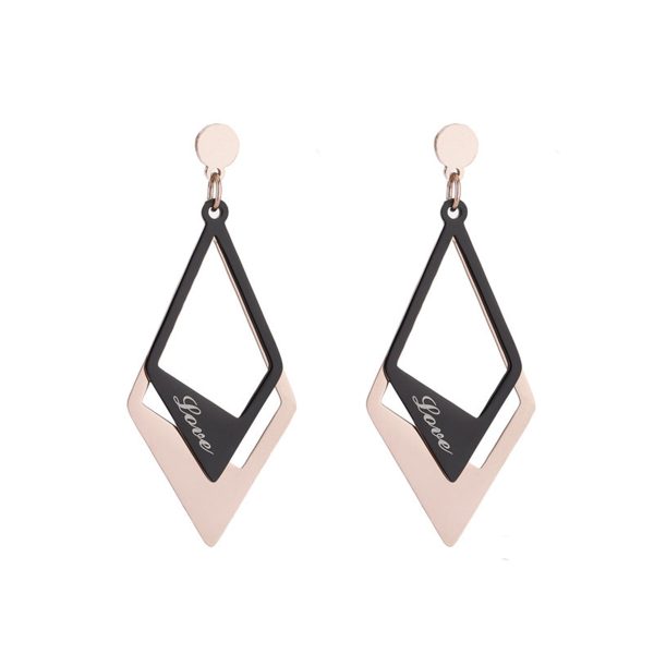 Black Acrylic & 18K Rose Gold-Plated  Love  Stacked Rhombus Drop Earrings Supply