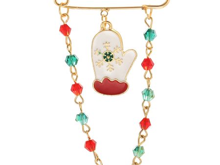 18K Gold-Plated & Multicolor Bead Mitten Chain Brooch Fashion