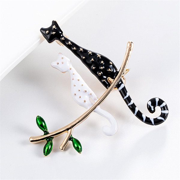 Black & White Kitty Branch Brooch Cheap