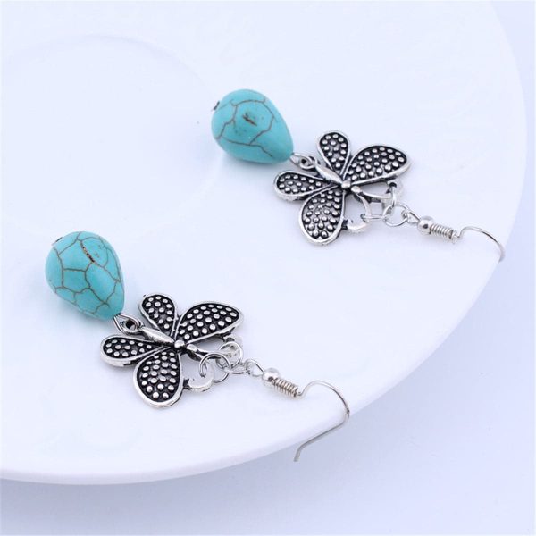 Turquoise & Silver-Plated Butterfly Drop Earrings Fashion