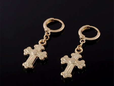 18K Gold-Plated Cross Huggie Drop Earrings Discount