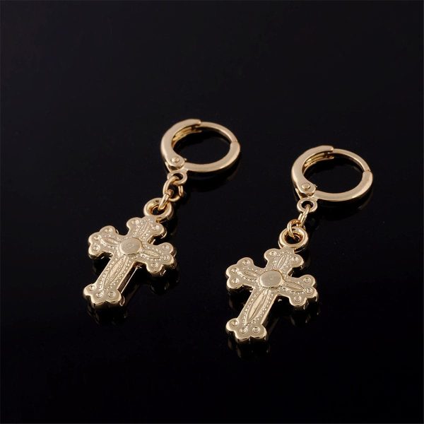 18K Gold-Plated Cross Huggie Drop Earrings Discount