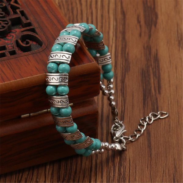 Turquoise & Silver-Plated Beaded Bracelet Hot on Sale