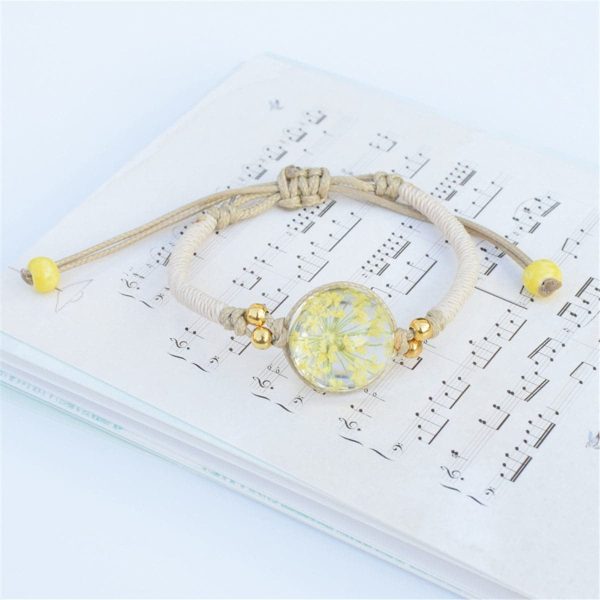 Yellow Gypsophila & Gold-Plated Bead Adjustable Bracelet Supply