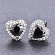 Black Crystal & Cubic Zirconia Silver-Plated Halo Heart Stud Earrings Online Sale